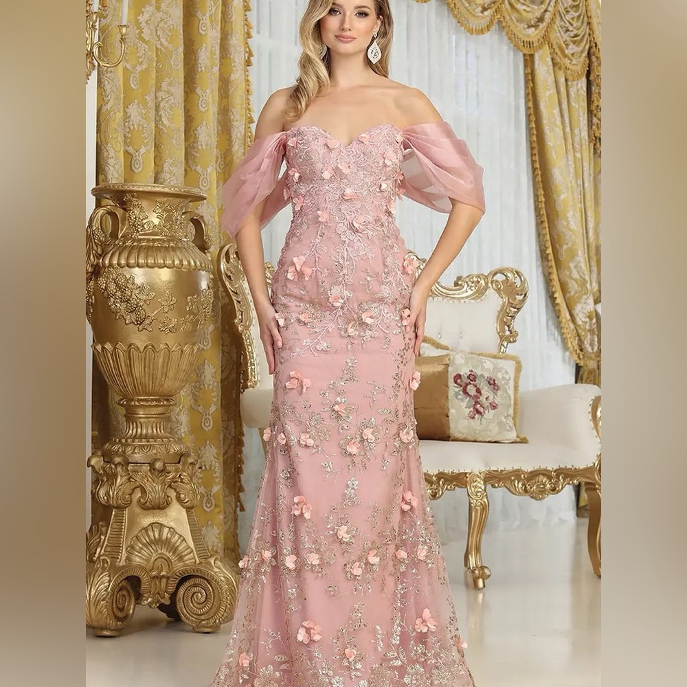 Elegant Pink Floral Off-Shoulder Dress New with Tags
